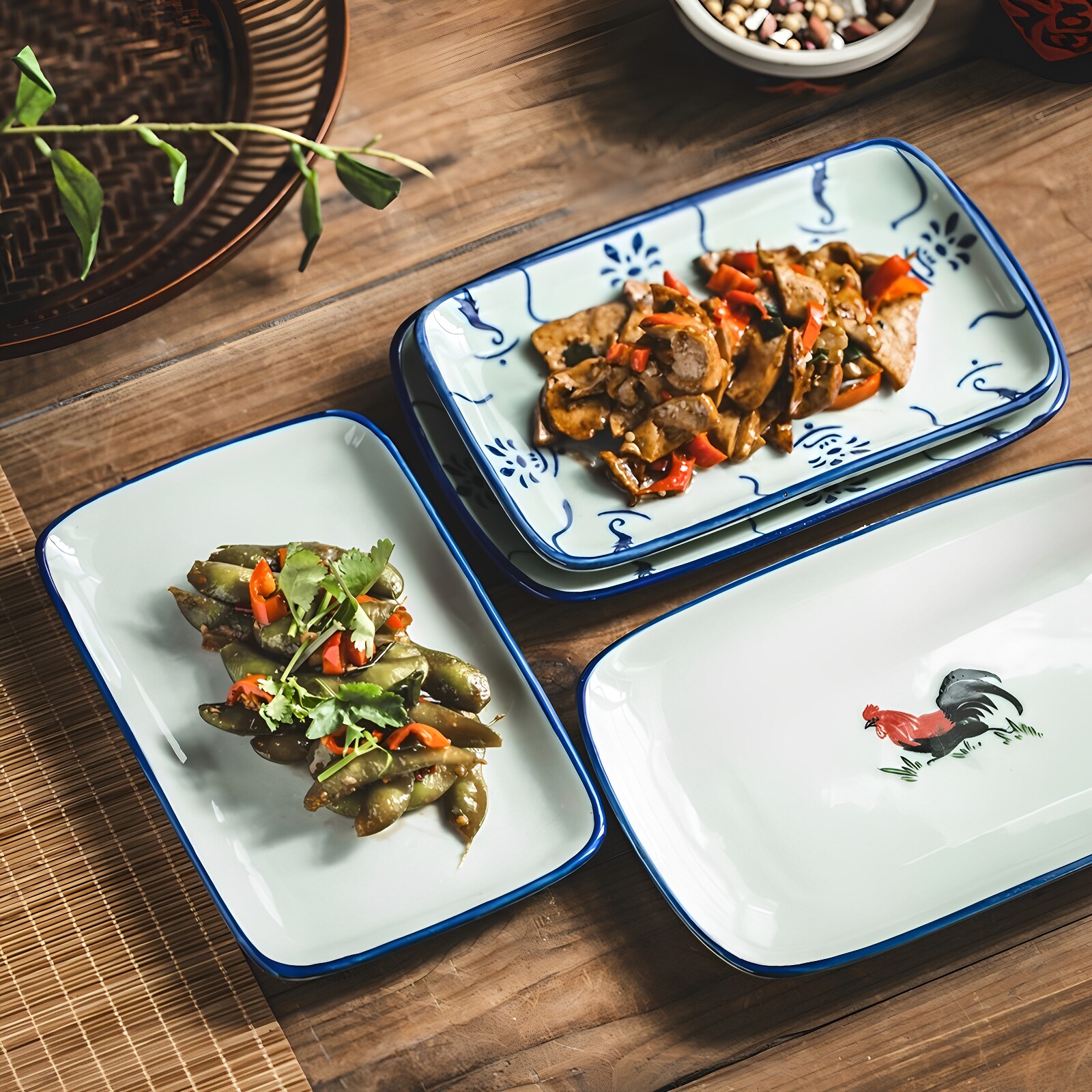 长方形盘子陶瓷肠粉蒸盘商用餐饮