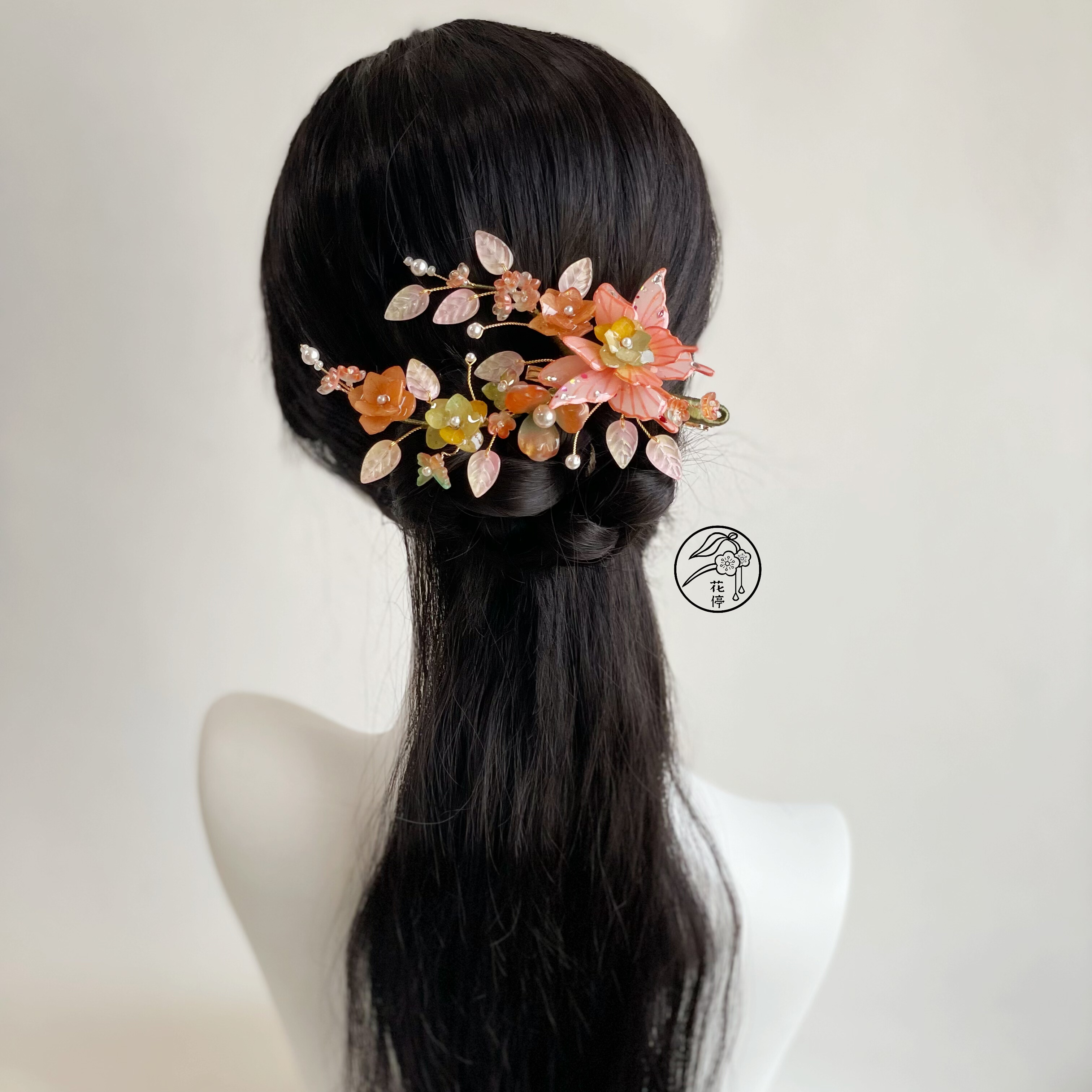 花停原创三猫家新款永生花手工发饰发簪发夹后压马尾扣古风饰品图片