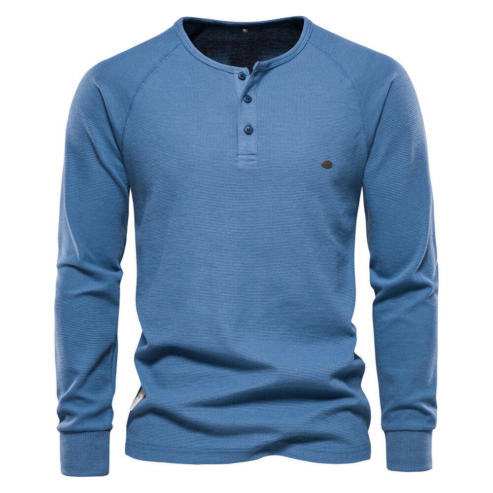 Men's T-shirt Jacket男长袖亨利领华夫格擦肩袖T恤衫修身打底衫
