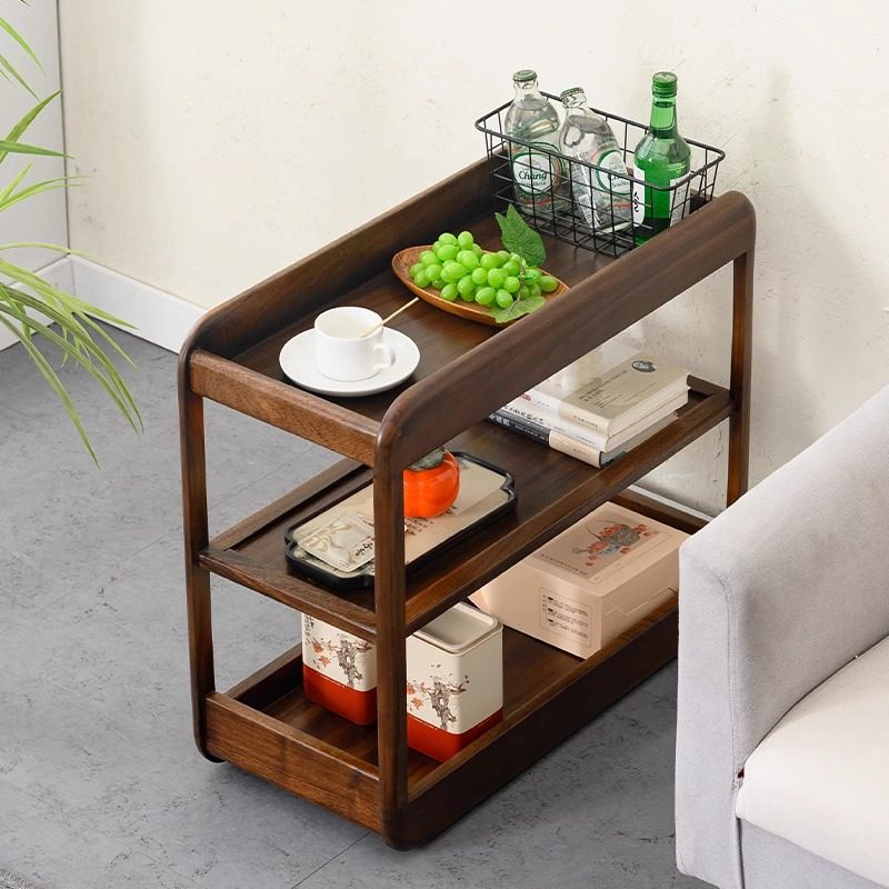 胡桃木沙发边柜实木茶水柜边几简约现代移动小推车茶桌侧边柜整装