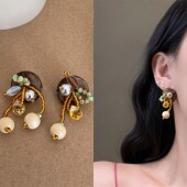 圆形椰壳木珠蝴蝶结耳钉民族风复古耳环轻奢感耳饰设计感小众