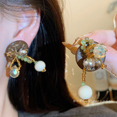 银针椰壳木珠蝴蝶结耳钉个性 民族风耳环轻奢感耳饰设计感小众