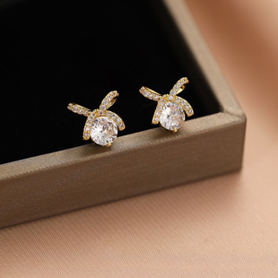 s925银针锆石耳钉女小众设计感耳环2025年新款轻奢气质耳饰