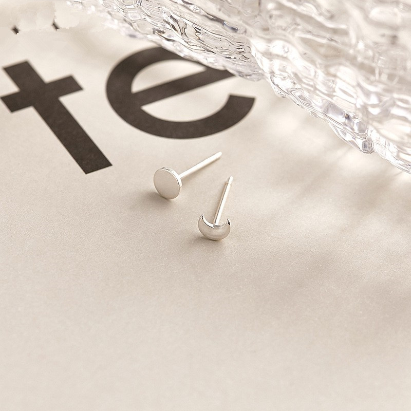 一念 s999纯银耳钉太阳月亮耳棒养耳2024潮男女耳针不对称日月小