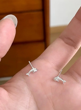 s925纯银海豚耳钉女养耳洞小众设计ins气质百搭感耳骨钉耳饰