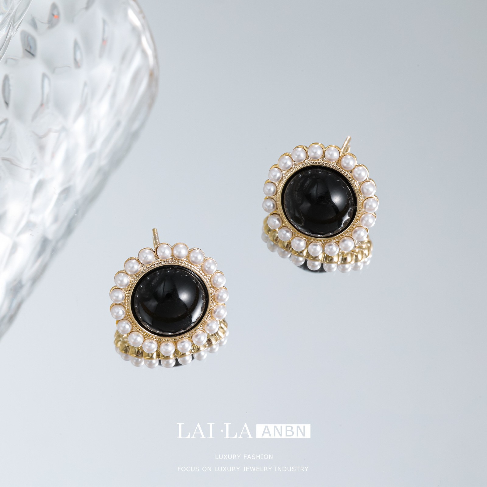 经典黑玛瑙珍珠耳环感耳饰法式复古气质珍珠耳钉925纯银简约