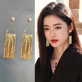 珍珠款 流苏耳钉小众设计感适合圆脸 耳环秋冬超好看独特漂亮耳饰