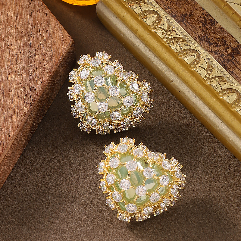 s925银针超仙甜美精致满钻锆石爱心珍珠耳钉耳环气质感耳饰女