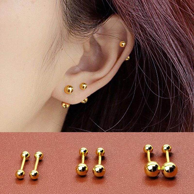 金色豆豆999纯银耳钉女螺丝拧扣养耳洞防过敏光面耳骨钉,饰品/流行首饰/时尚饰品新,耳钉,淘宝优惠券,粉丝福利购,淘宝优惠卷