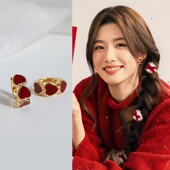 红色爱心耳钉耳圈女简约百搭轻奢感耳扣2026新款 爆款 耳环耳饰