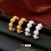 18k真金电镀银针锆石花朵耳环复古宫廷风耳钉轻奢感小众耳饰