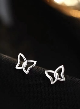 一念 s999纯银蝴蝶耳钉女2024年新款ins风潮耳环轻奢养耳洞小