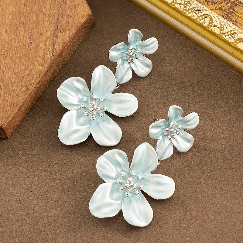 s925银针网红时尚精致烤漆哑光花朵流苏耳环温柔气质感耳饰女