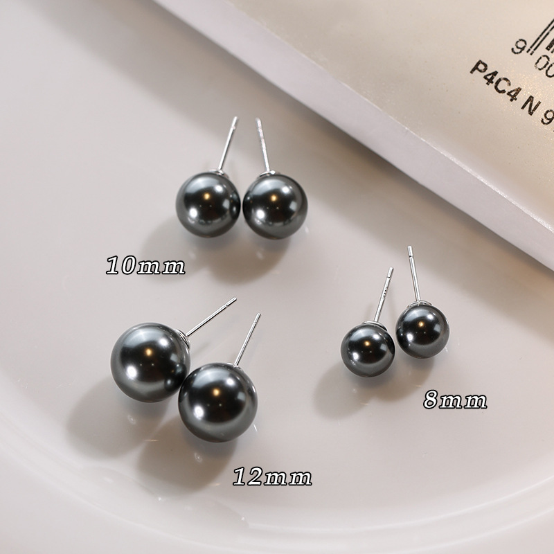 一念 999足银黑珍珠耳钉新款2025爆款女轻奢小众秋冬耳环工厂