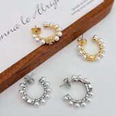 新品 TB系列C型珍珠耳钉潮流百搭名媛气质耳环轻奢时尚 气质耳饰女