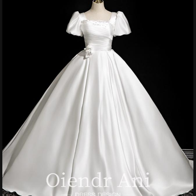 OiendrAni 声乐艺考美声缎面白色礼服女士主持人舞台成人礼晚礼服