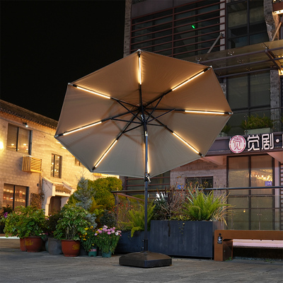 太阳能灯伞户外伞庭院中柱伞阳台遮阳伞咖啡厅外摆伞花园防晒伞
