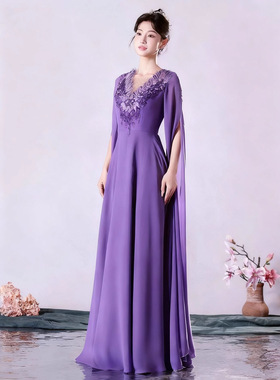 2025新款大合唱演出服紫色成人朗诵比赛指挥主持礼服古筝表演服