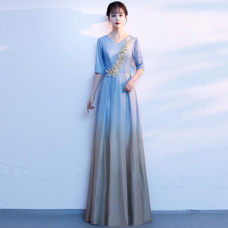 大合唱团演出服女长裙成人新款主持指挥礼服大气红歌朗诵比赛服装