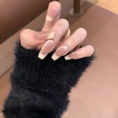 新款 穿戴甲纯手工冰透贴片新娘高级美甲成品猫眼法式 婚纱照简约甲