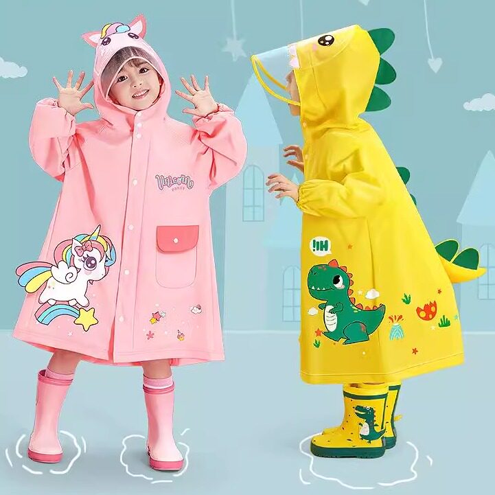 日本卡通儿童雨衣幼儿园男孩女孩小孩小学生书包防水恐龙雨披