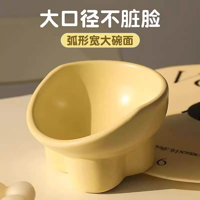 日本猫碗可爱防黑下巴倾斜高脚护颈家用猫盆狗碗饮水宠物碗防打翻