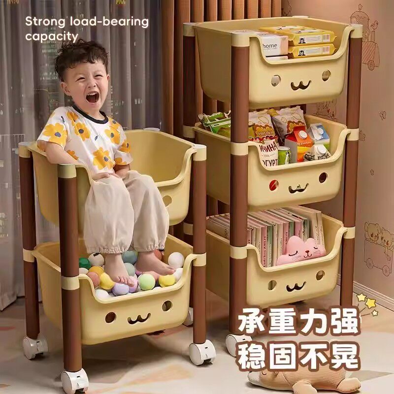 日本六一儿童玩具收纳架小推车零食置物架多层家用可移动书架便捷
