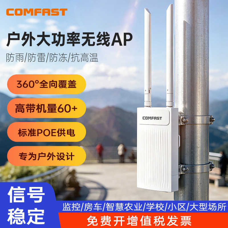 COMFAST户外无线AP大功率路由器POE供电室外AX3000全向天线基站景区公园WiFi覆盖远距离信号桥接发射防雨EW65