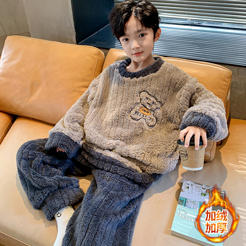 男童珊瑚绒睡衣秋冬款孩法