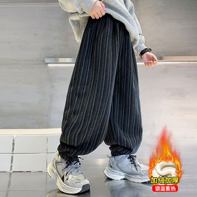 男童加绒裤子秋冬款2025新款冬季加厚休闲裤中大童男孩冬装卫裤潮