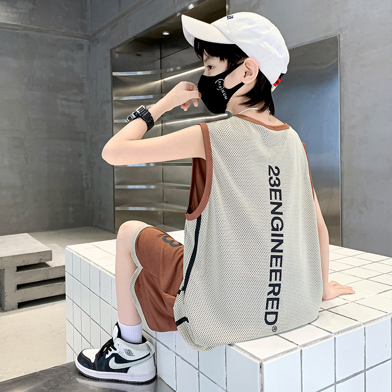 男童夏装速干套装2026新款中大童夏季无袖儿童夏款篮球服冰丝背心图片
