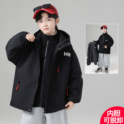 男童冲锋衣三合一夹棉外套秋冬款2025新款中大儿童男孩冬装可拆卸