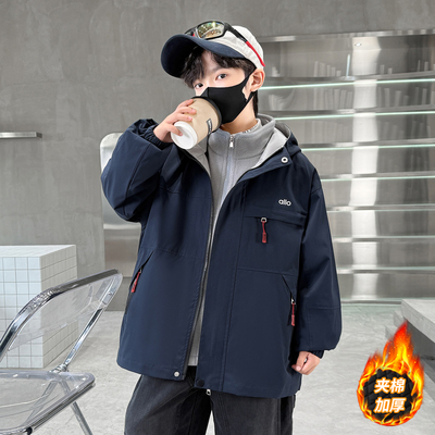 男童秋冬冲锋衣款可拆卸三合一外套2025新款冬季中大儿童夹棉加厚