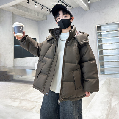男童冬装外套羽绒棉服2025新款棉衣加绒皮衣棉袄冬季中大儿童冬款