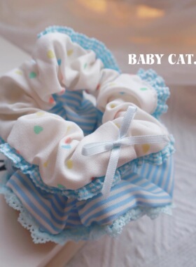 甜美少女海风蓝条纹大肠发圈日系蝴蝶结波点头花扎头发绳皮筋发饰