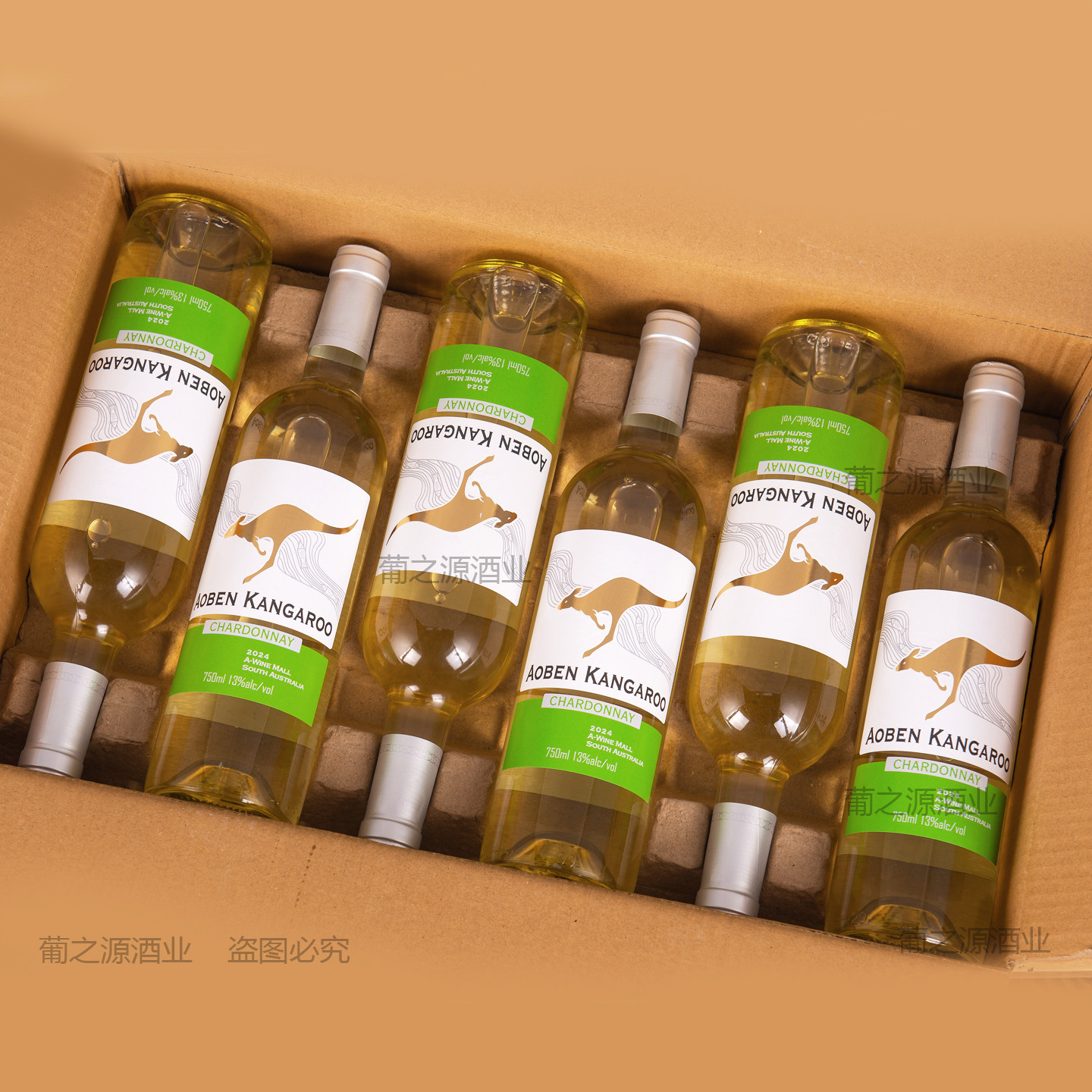 澳大利亚进口干白袋鼠霞多丽白葡萄酒13度自饮酒1/2/6瓶包邮