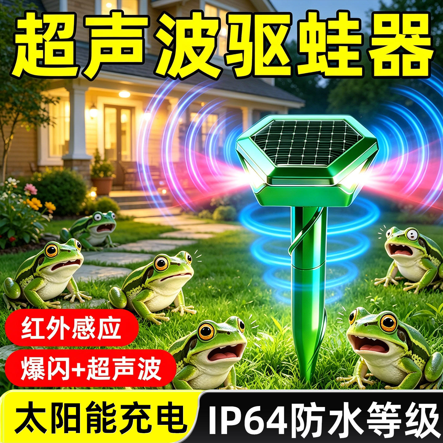 驱蛙神器蟾蜍癞蛤蟆药超音波驱蛙器户外水池塘河边田地赶青蛙神器