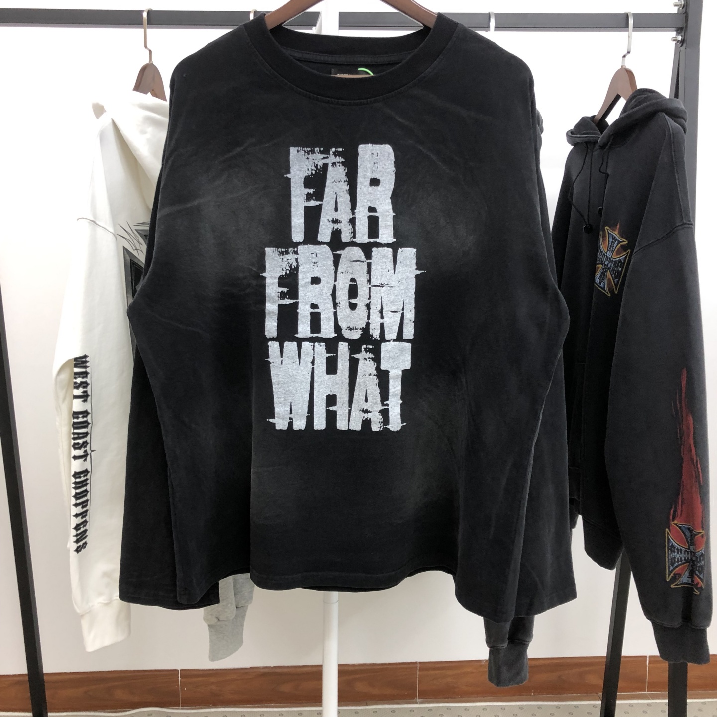 FAR ARCHIVE水洗做旧模糊印花长袖t恤男潮牌宽松圆领打底衫上衣