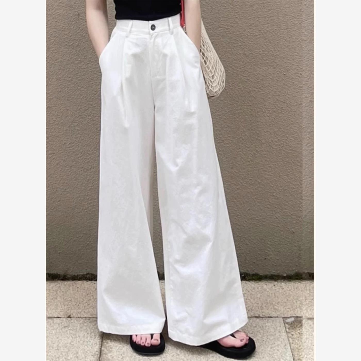 采购产品夏季女士白色西装阔腿裤，高端，垂坠，梨形直筒裤，宽松