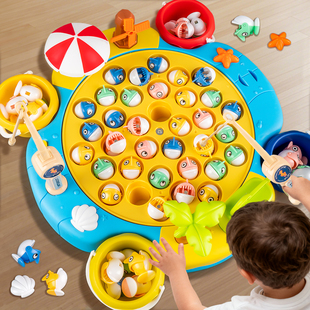 儿童电动旋转磁性钓鱼盘玩具宝宝1一2岁3益智早教男孩6女孩子新款