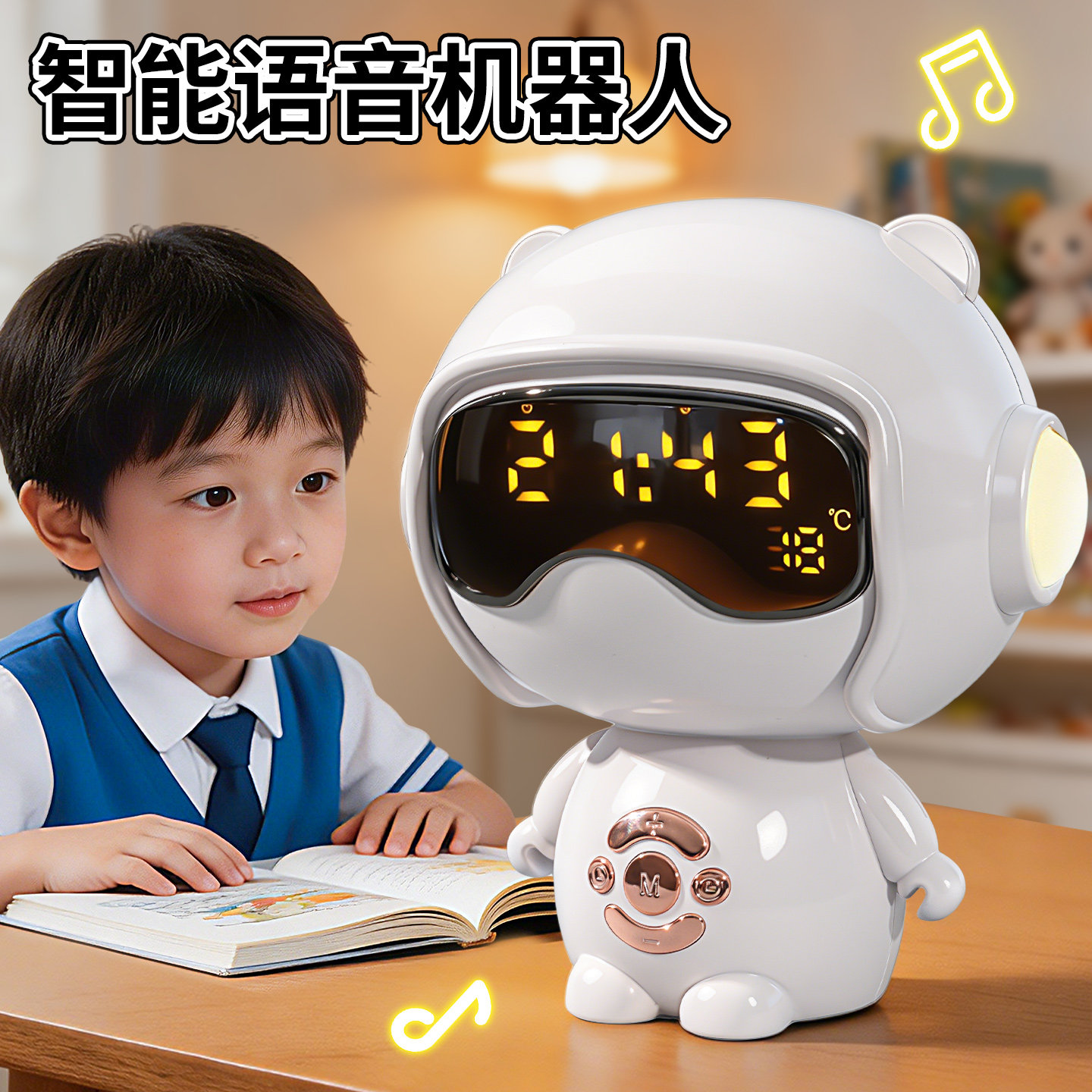智能ai机器人儿童音箱闹钟对话玩具陪伴桌面电子宠物网红2026新款