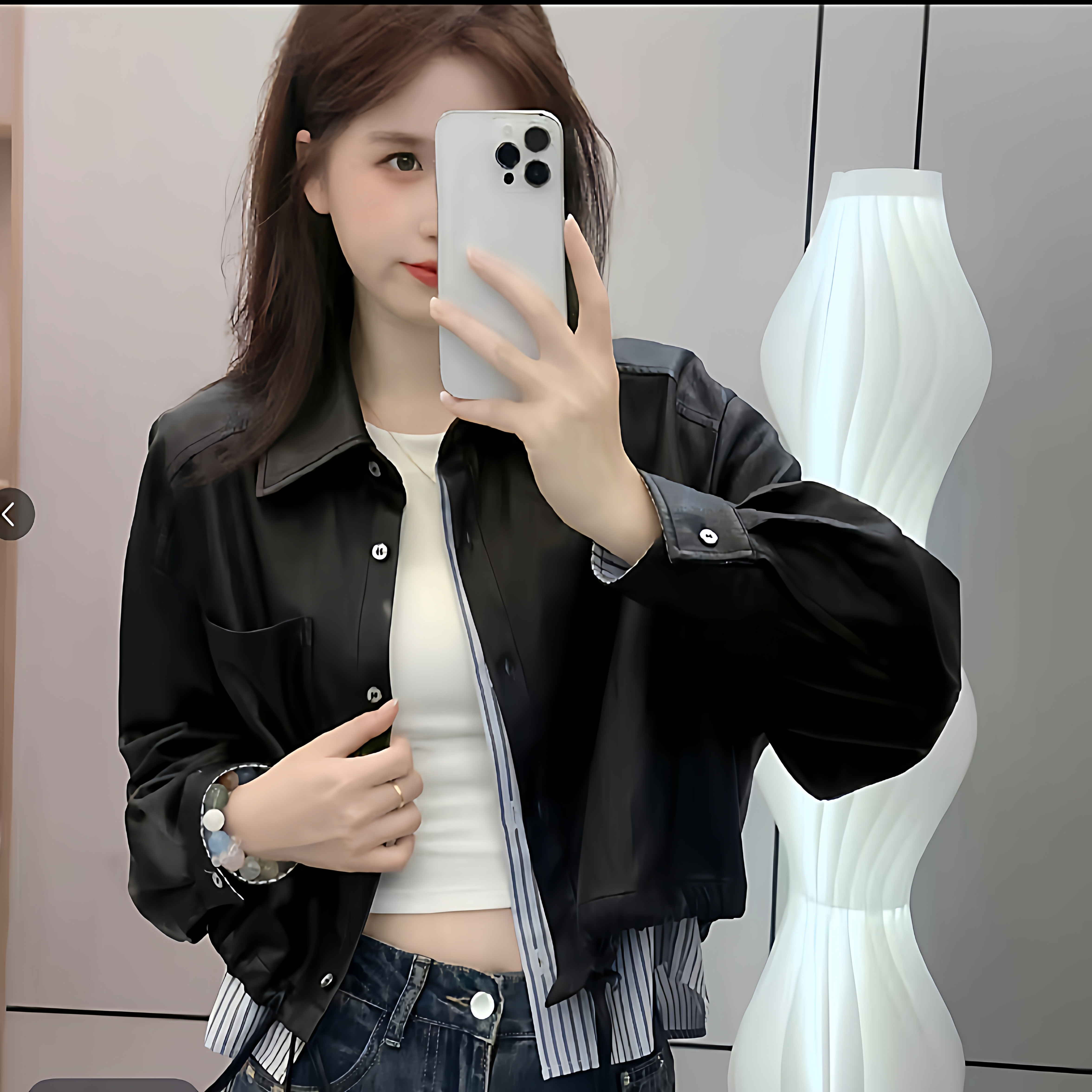 【运补6-8】7609 早秋新款假两件抽绳皮衣,女装/女士精品,皮衣,淘宝优惠券,粉丝福利购,淘宝优惠卷