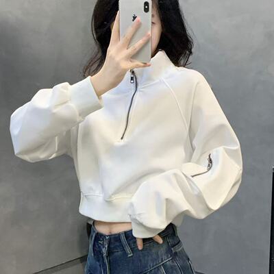 春秋时尚拉链立领显瘦女卫衣