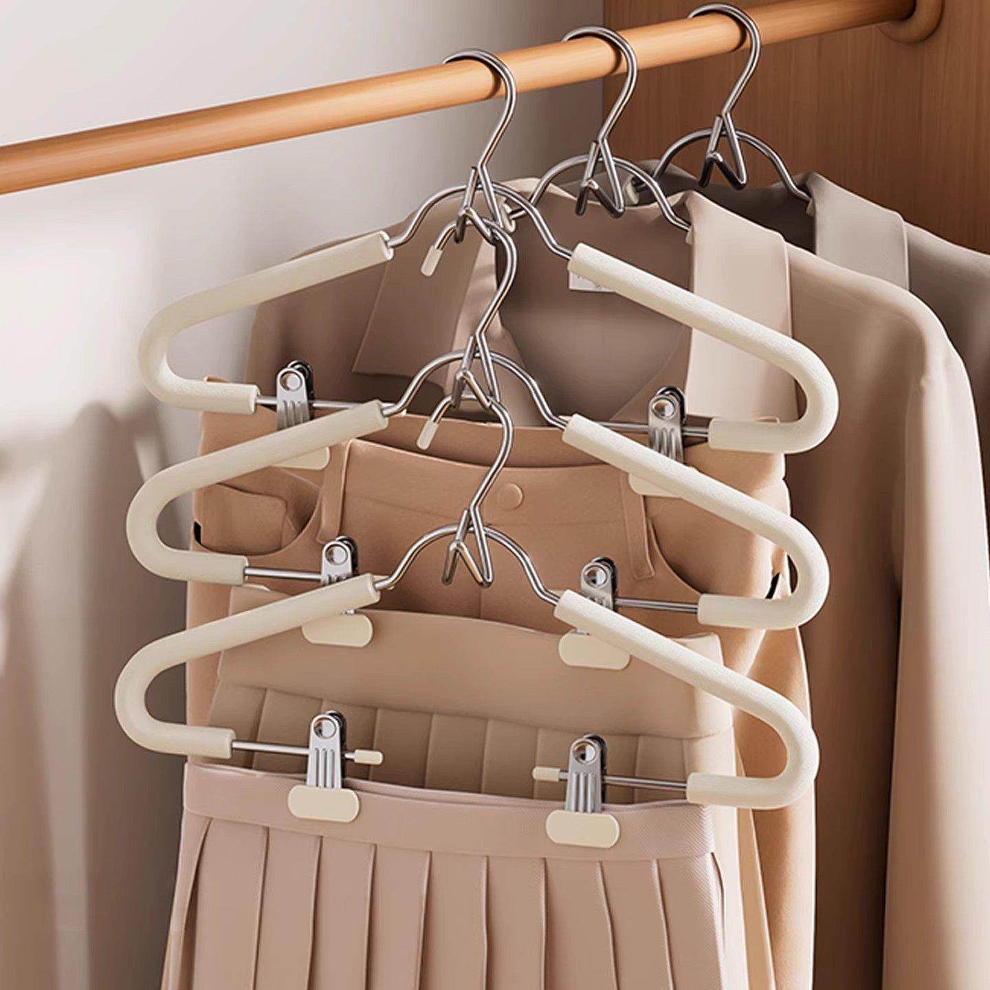 日系衣架带夹子套装家用无痕防滑JK裙校服汉服裤架夹子整理师推荐,收纳整理,金属衣架,淘宝优惠券,粉丝福利购,淘宝优惠卷