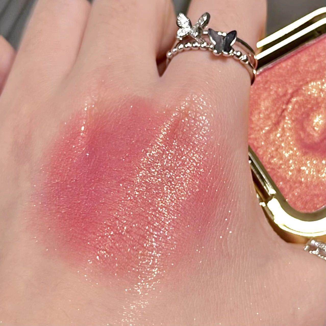 土豆泥单色腮红膏珠光带闪高光修容眼影一体盘橘色哑光胭脂膨胀色