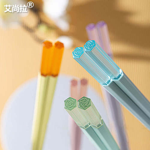 艾尚拉 水晶六角高颜值五色分食防滑国潮风创意马卡龙纯色 合金筷