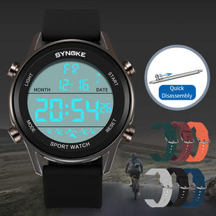 SYNOKE男士硅胶电子表手表跑步学生时尚防水夜光大屏户外登山