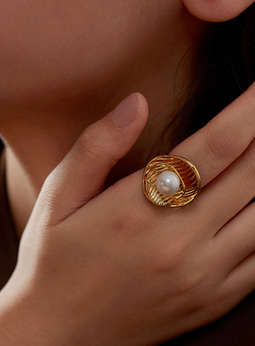 珍珠蕾丝戒指女轻奢高级感