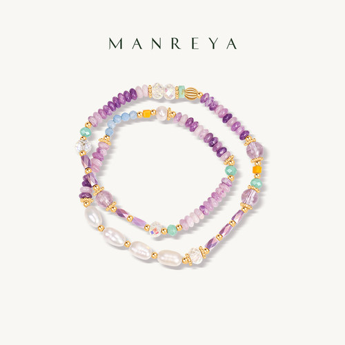 女双层紫水晶手链珍珠手链紫色