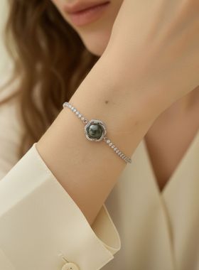 Manreya玛芮“墨珠花簇珍珠手串大溪地珍珠花朵造型镶钻女玫瑰花